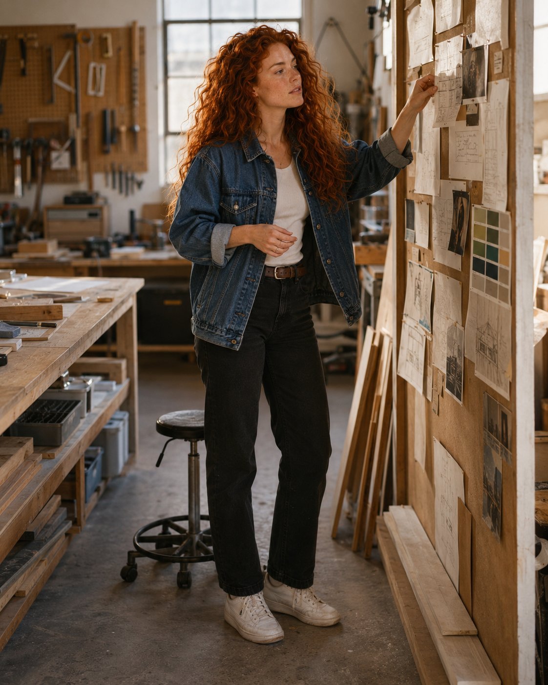 Pinning It Down — a shoppable everyday look by Sam: Oversized denim jacket, White ribbed tank, Black straight jeans, Leather belt, White leather sneakers